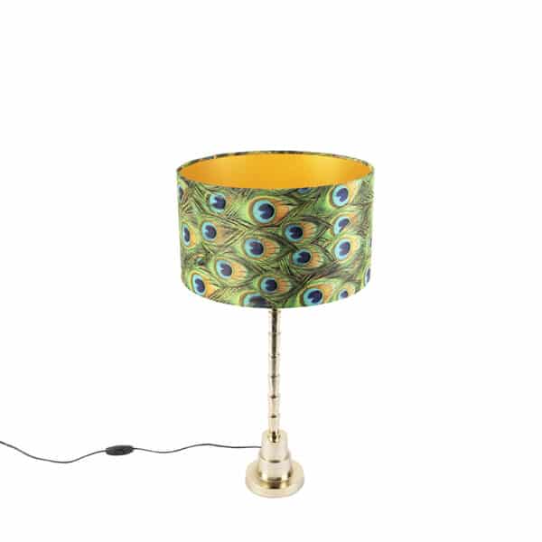 Art Deco Tischlampe mit Veloursschirm Pfau 35 cm - Pisos