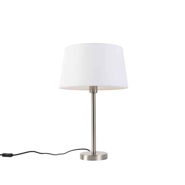 Moderne Tischlampe Stahl mit weißem Schirm 32 cm - Simplo