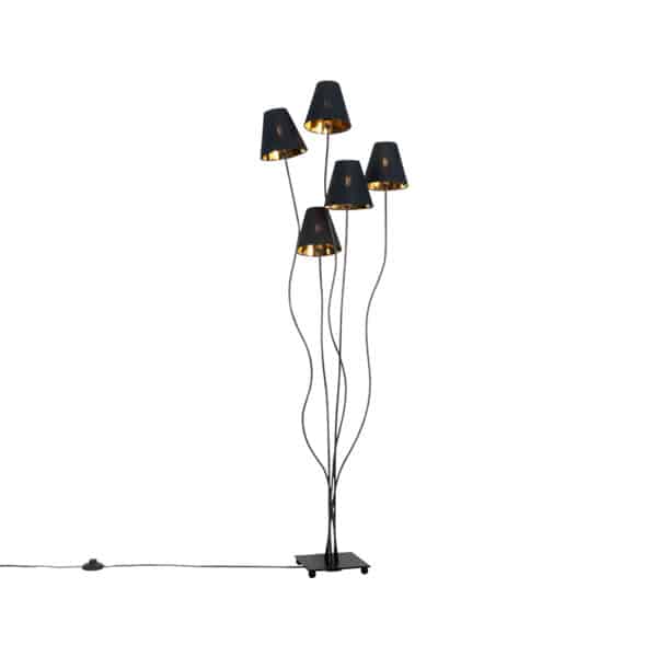 Design Stehlampe schwarz mit gold 5-flammig - Melis