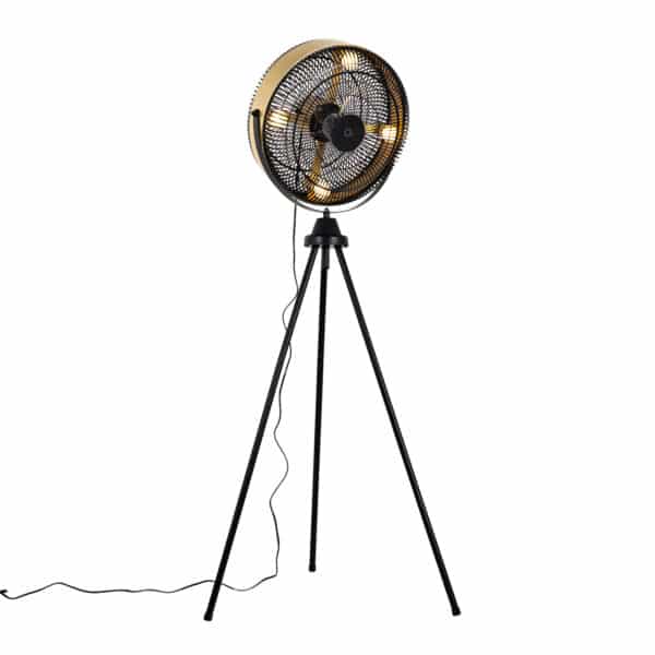 Vloerventilator tripod zwart met goud 4-lichts - Kim