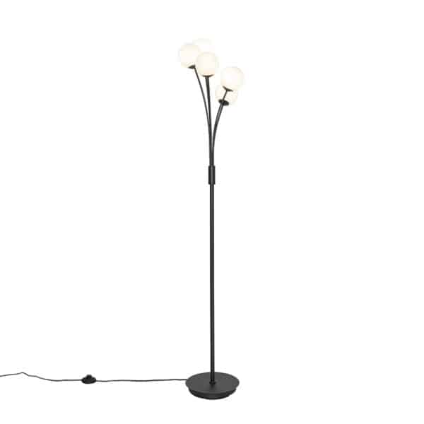 Moderne Stehlampe schwarz mit Opalglas 5-flammig - Athens