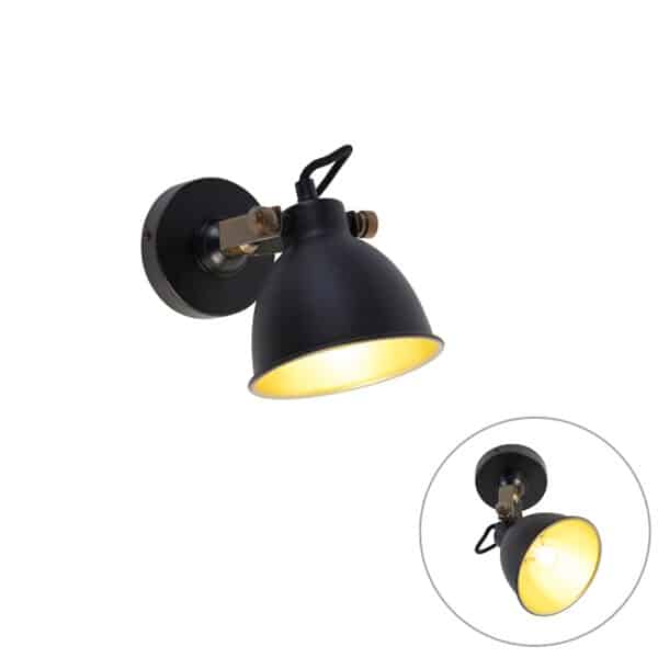 Industrielle Wandlampe schwarz mit Gold verstellbar - Liko