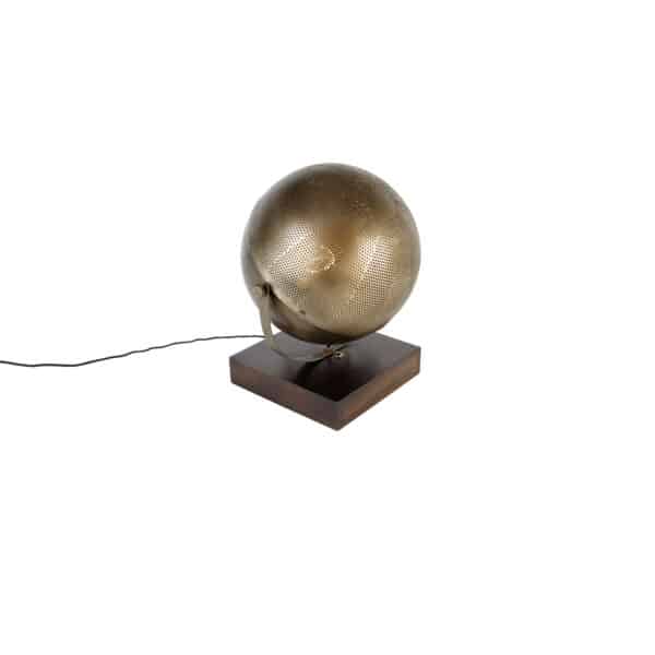 Industrielle Tischlampe Bronze mit Holz - Haicha