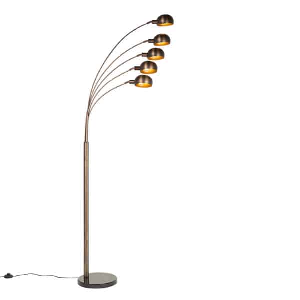 Design-Stehlampe dunkelbronze mit goldenen 5 Lichtern - Sixties Marmo