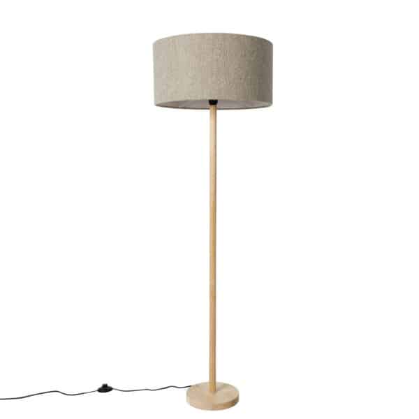 Ländliche Stehlampe Holz mit Boucle-Schirm Taupe - Mels