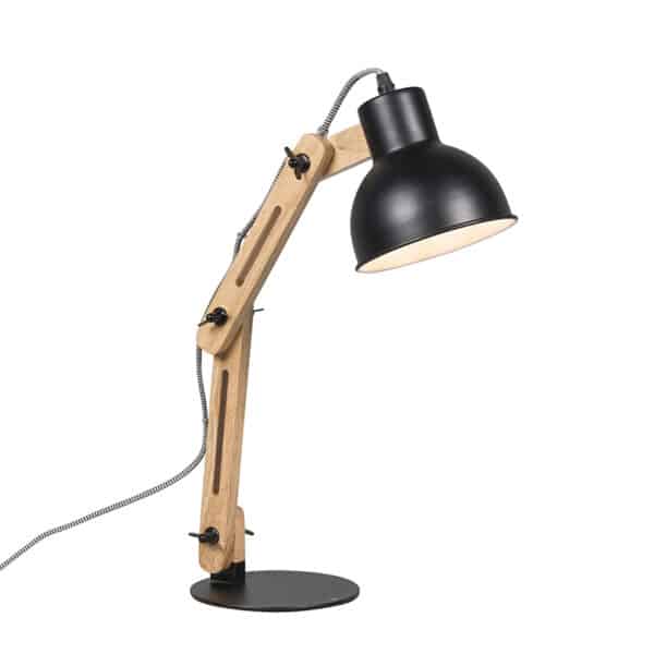 Industrielle Tischlampe schwarz mit Holz - Woodi