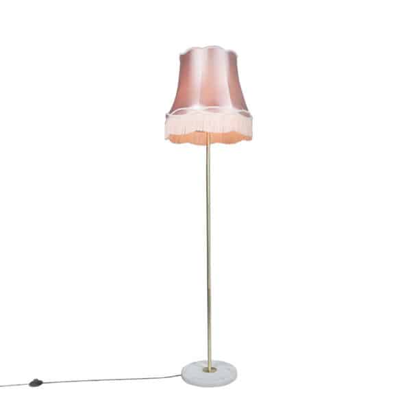 Retro Stehleuchte Messing mit Lampenschirm Granny pink 45 cm - Kaso