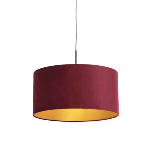 Hängelampe mit Veloursschirm rot mit Gold 50 cm - Combi