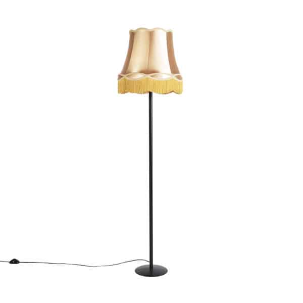 Retro Stehlampe schwarz mit Granny-Schirm gold 45 cm - Simplo