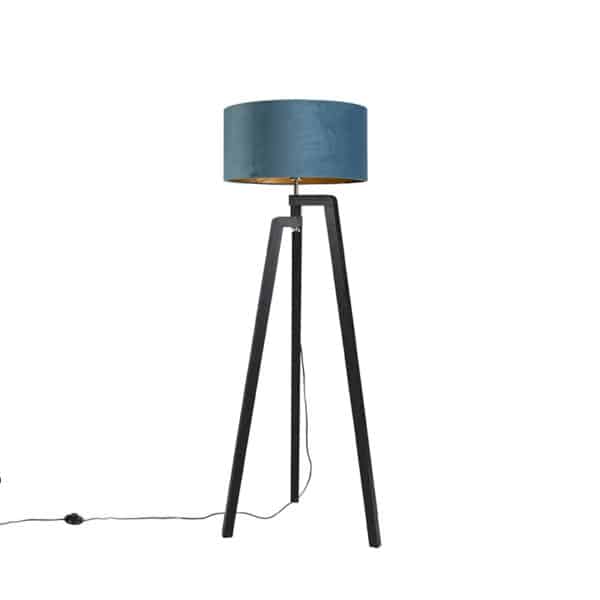 Stehlampe Stativ schwarz mit blauem Schirm und Gold 50 cm - Puros